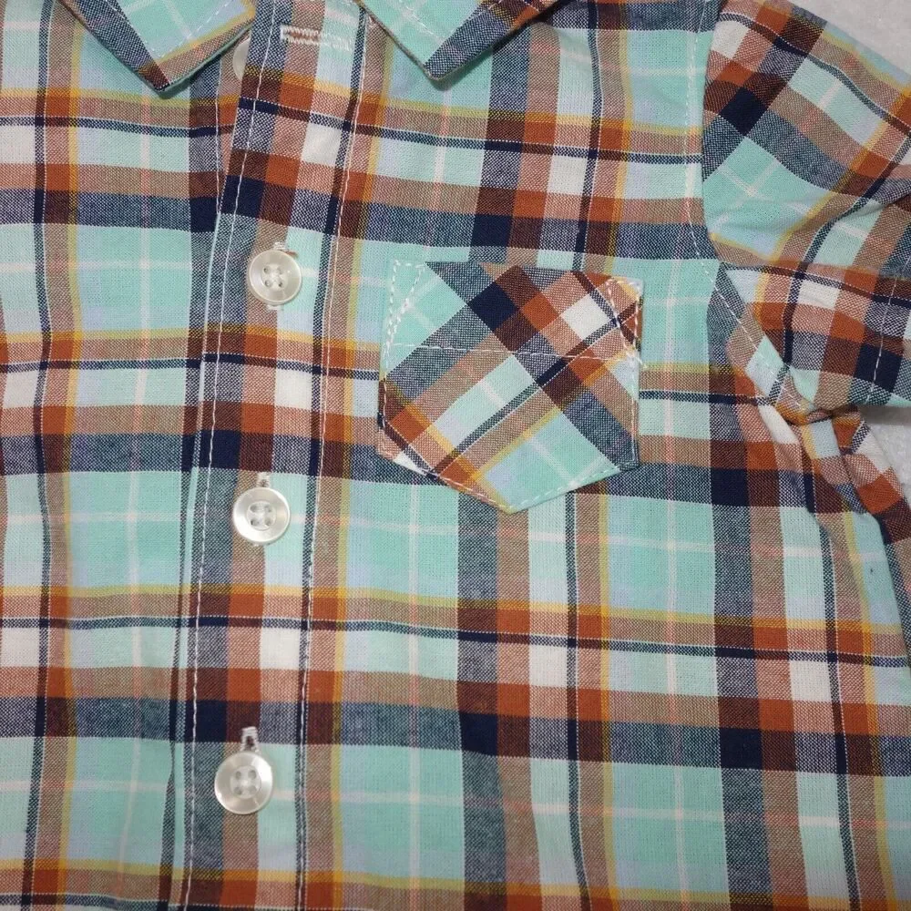 NEW Carter's 6 Month Blue Rust Plaid Button Up w/ Collar Romper Short Outfit